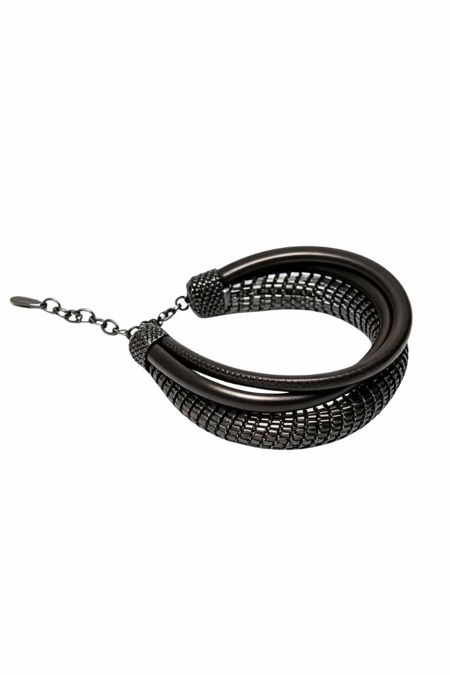 NEW BRUNELLO CUCINELLI women's leather precious necklace in black